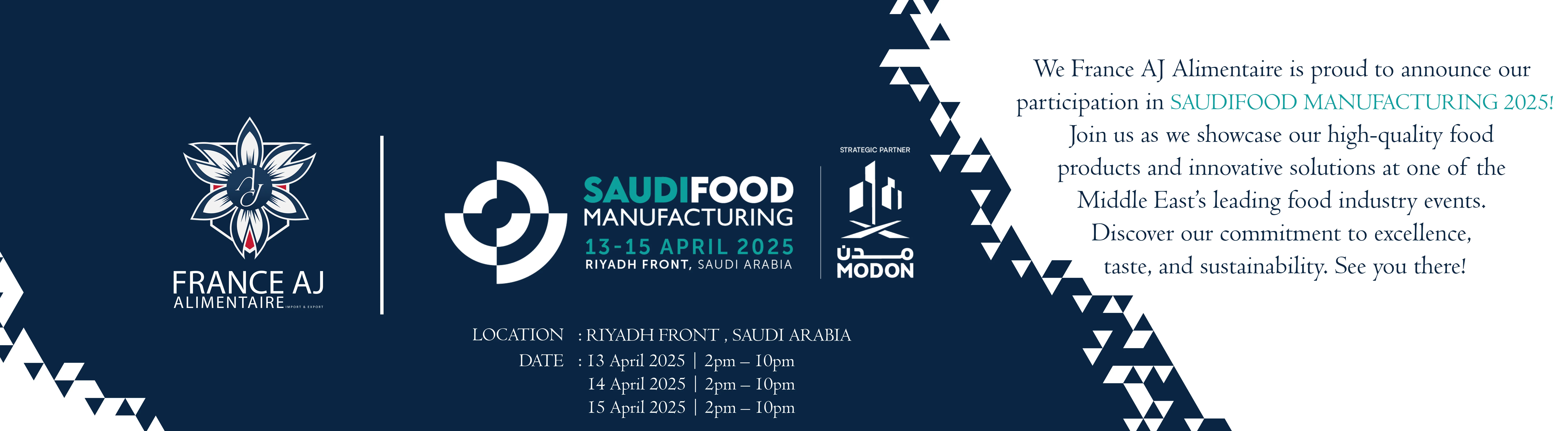 France AJ Alimentaire estará presente en Saudi Food Manufacturing 2025 en Riad